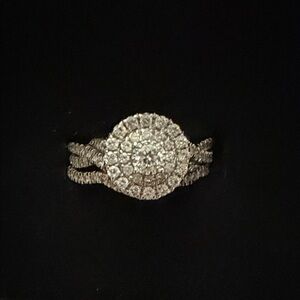 10k White Gold Natural Diamond Engagement Ring and Wedding Band